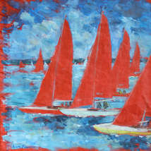 Redwings at cowes acrylic on redwing sailcloth 25x25cm