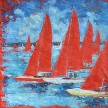 Redwings at cowes acrylic on redwing sailcloth 25x25cm